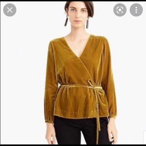 NWT J. Crew Yellow Crushed Velvet Wrap Top